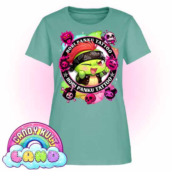 Hori Panku Tattoo Rainbow - Candy Kult Land Women's FITTED T-Shirt - Candy Kult - Candy Cult - Candy Kult Land - Wishbone - Boo Kitty - Panku - Frosti - Toxic Kitten - Hex-Heart - Cult Candy - Cake High Heels - [product_vendor}