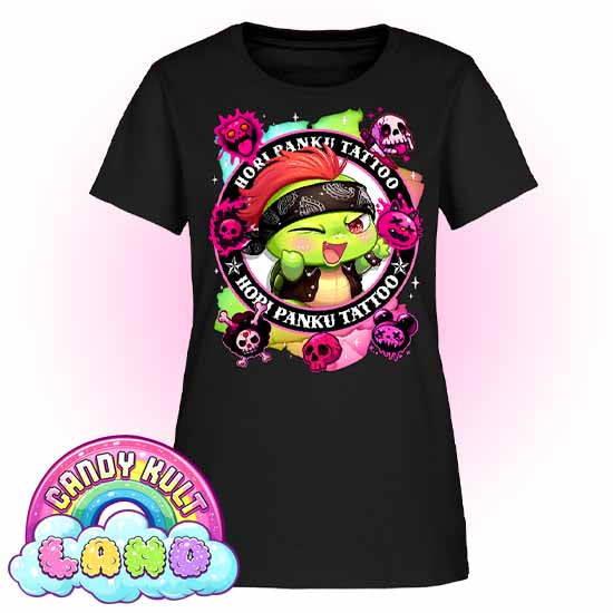 Hori Panku Tattoo Rainbow - Candy Kult Land Women's FITTED T-Shirt - Candy Kult - Candy Cult - Candy Kult Land - Wishbone - Boo Kitty - Panku - Frosti - Toxic Kitten - Hex-Heart - Cult Candy - Cake High Heels - [product_vendor}