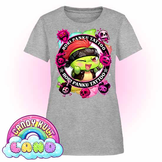 Hori Panku Tattoo Rainbow - Candy Kult Land Women's FITTED T-Shirt - Candy Kult - Candy Cult - Candy Kult Land - Wishbone - Boo Kitty - Panku - Frosti - Toxic Kitten - Hex-Heart - Cult Candy - Cake High Heels - [product_vendor}