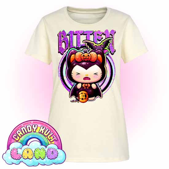 Boo Kitty Origins Bitten - Candy Kult Land Women's FITTED T-Shirt - Candy Kult - Candy Cult - Candy Kult Land - Wishbone - Boo Kitty - Panku - Frosti - Toxic Kitten - Hex-Heart - Cult Candy - Cake High Heels - [product_vendor}