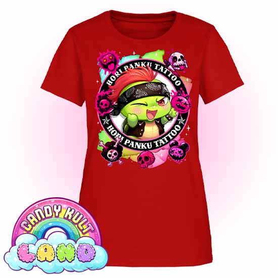 Hori Panku Tattoo Rainbow - Candy Kult Land Women's FITTED T-Shirt - Candy Kult - Candy Cult - Candy Kult Land - Wishbone - Boo Kitty - Panku - Frosti - Toxic Kitten - Hex-Heart - Cult Candy - Cake High Heels - [product_vendor}