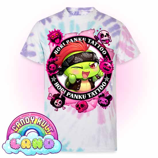Hori Panku Tattoo Pink - Candy Kult Land Unisex Tie Dye T-Shirt - Candy Kult - Candy Cult - Candy Kult Land - Wishbone - Boo Kitty - Panku - Frosti - Toxic Kitten - Hex-Heart - Cult Candy - Cake High Heels - [product_vendor}