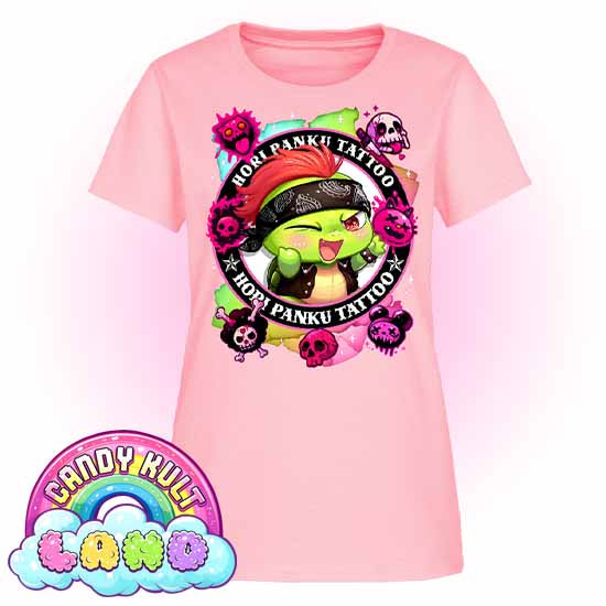 Hori Panku Tattoo Rainbow - Candy Kult Land Women's FITTED T-Shirt - Candy Kult - Candy Cult - Candy Kult Land - Wishbone - Boo Kitty - Panku - Frosti - Toxic Kitten - Hex-Heart - Cult Candy - Cake High Heels - [product_vendor}