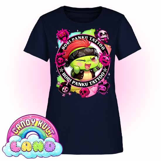 Hori Panku Tattoo Rainbow - Candy Kult Land Women's FITTED T-Shirt - Candy Kult - Candy Cult - Candy Kult Land - Wishbone - Boo Kitty - Panku - Frosti - Toxic Kitten - Hex-Heart - Cult Candy - Cake High Heels - [product_vendor}