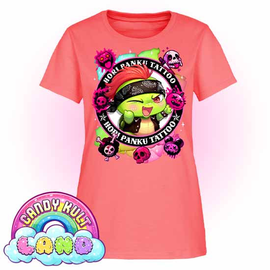 Hori Panku Tattoo Rainbow - Candy Kult Land Women's FITTED T-Shirt - Candy Kult - Candy Cult - Candy Kult Land - Wishbone - Boo Kitty - Panku - Frosti - Toxic Kitten - Hex-Heart - Cult Candy - Cake High Heels - [product_vendor}