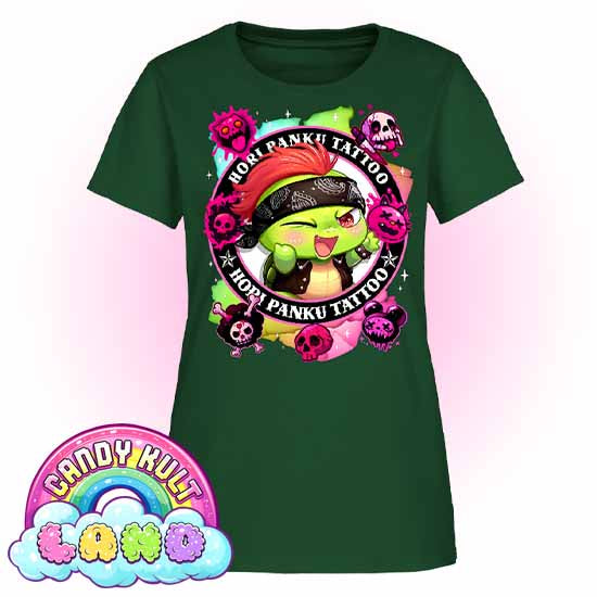 Hori Panku Tattoo Rainbow - Candy Kult Land Women's FITTED T-Shirt - Candy Kult - Candy Cult - Candy Kult Land - Wishbone - Boo Kitty - Panku - Frosti - Toxic Kitten - Hex-Heart - Cult Candy - Cake High Heels - [product_vendor}