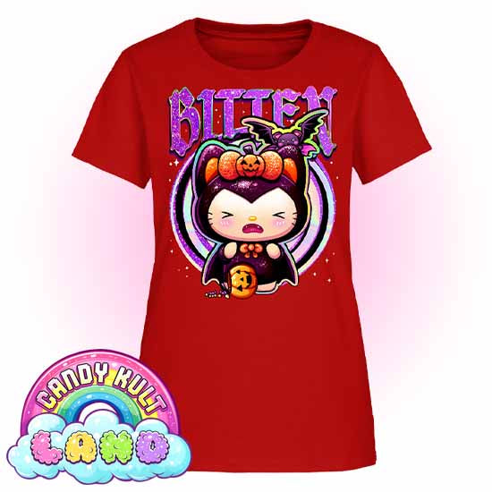 Boo Kitty Origins Bitten - Candy Kult Land Women's FITTED T-Shirt - Candy Kult - Candy Cult - Candy Kult Land - Wishbone - Boo Kitty - Panku - Frosti - Toxic Kitten - Hex-Heart - Cult Candy - Cake High Heels - [product_vendor}