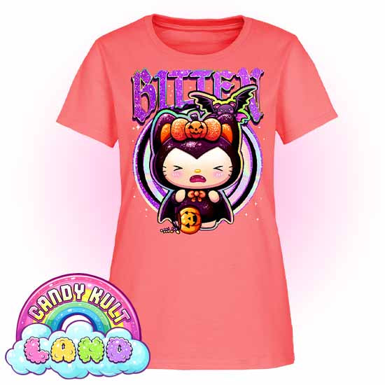 Boo Kitty Origins Bitten - Candy Kult Land Women's FITTED T-Shirt - Candy Kult - Candy Cult - Candy Kult Land - Wishbone - Boo Kitty - Panku - Frosti - Toxic Kitten - Hex-Heart - Cult Candy - Cake High Heels - [product_vendor}