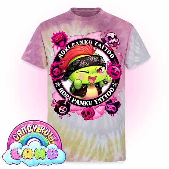 Hori Panku Tattoo Pink - Candy Kult Land Unisex Tie Dye T-Shirt - Candy Kult - Candy Cult - Candy Kult Land - Wishbone - Boo Kitty - Panku - Frosti - Toxic Kitten - Hex-Heart - Cult Candy - Cake High Heels - [product_vendor}