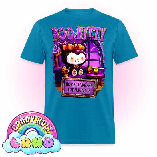 Home Is Where The Haunt Is Boo Kitty  - Candy Kult Land COLOUR Men's / Unisex Classic T-Shirt - Candy Kult - Candy Cult - Candy Kult Land - Wishbone - Boo Kitty - Panku - Frosti - Toxic Kitten - Hex-Heart - Cult Candy - Cake High Heels - [product_vendor}
