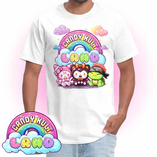 Wishbone Boo & Panku Candy Kult Land Logo Men's / Unisex Classic T-Shirt - Candy Kult - Candy Cult - Candy Kult Land - Wishbone - Boo Kitty - Panku - Frosti - Toxic Kitten - Hex-Heart - Cult Candy - Cake High Heels - [product_vendor}