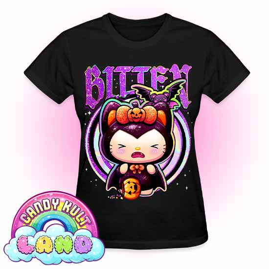 Bitten Boo Kitty Origins - Candy Kult Land REGULAR FIT Ladies T-Shirt - Candy Kult - Candy Cult - Candy Kult Land - Wishbone - Boo Kitty - Panku - Frosti - Toxic Kitten - Hex-Heart - Cult Candy - Cake High Heels - [product_vendor}