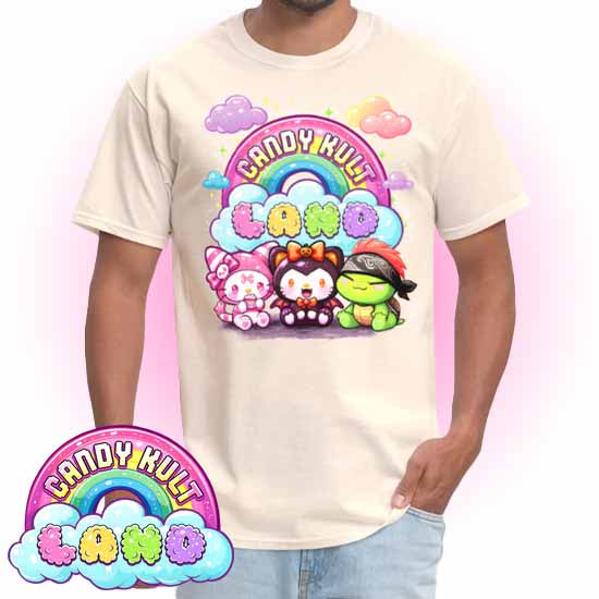 Wishbone Boo & Panku Candy Kult Land Logo Men's / Unisex Classic T-Shirt - Candy Kult - Candy Cult - Candy Kult Land - Wishbone - Boo Kitty - Panku - Frosti - Toxic Kitten - Hex-Heart - Cult Candy - Cake High Heels - [product_vendor}
