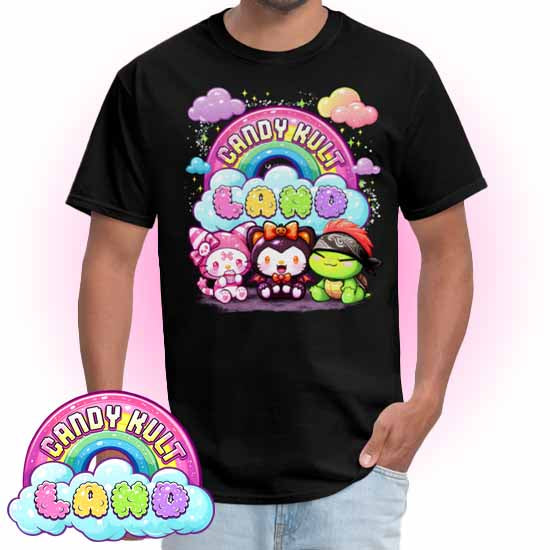 Wishbone Boo & Panku Candy Kult Land Logo Men's / Unisex Classic T-Shirt - Candy Kult - Candy Cult - Candy Kult Land - Wishbone - Boo Kitty - Panku - Frosti - Toxic Kitten - Hex-Heart - Cult Candy - Cake High Heels - [product_vendor}