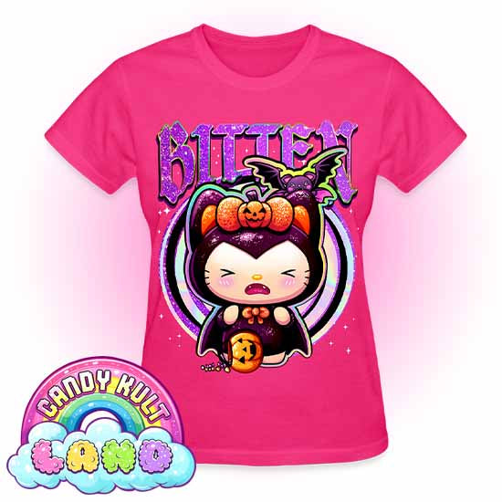 Bitten Boo Kitty Origins - Candy Kult Land REGULAR FIT Ladies T-Shirt - Candy Kult - Candy Cult - Candy Kult Land - Wishbone - Boo Kitty - Panku - Frosti - Toxic Kitten - Hex-Heart - Cult Candy - Cake High Heels - [product_vendor}