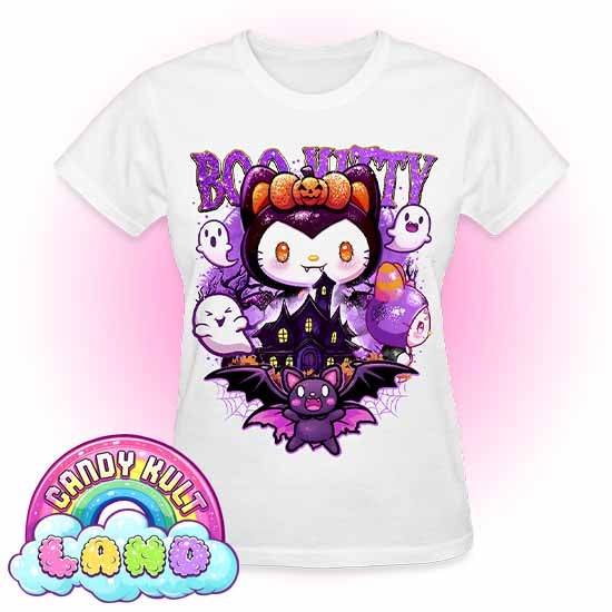 Boo Kitty Origins - Candy Kult Land REGULAR FIT Ladies T-Shirt - Candy Kult - Candy Cult - Candy Kult Land - Wishbone - Boo Kitty - Panku - Frosti - Toxic Kitten - Hex-Heart - Cult Candy - Cake High Heels - [product_vendor}