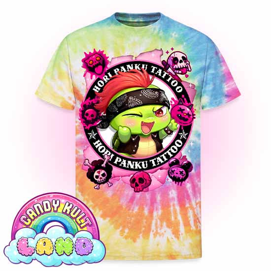 Hori Panku Tattoo Pink - Candy Kult Land Unisex Tie Dye T-Shirt - Candy Kult - Candy Cult - Candy Kult Land - Wishbone - Boo Kitty - Panku - Frosti - Toxic Kitten - Hex-Heart - Cult Candy - Cake High Heels - [product_vendor}