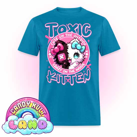 Crazy On The Inside Toxic Kitten  - Candy Kult Land COLOUR Men's / Unisex Classic T-Shirt - Candy Kult - Candy Cult - Candy Kult Land - Wishbone - Boo Kitty - Panku - Frosti - Toxic Kitten - Hex-Heart - Cult Candy - Cake High Heels - [product_vendor}