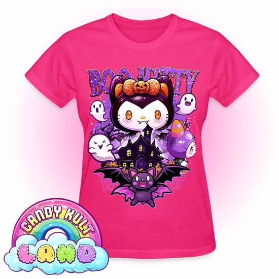 Boo Kitty Origins - Candy Kult Land REGULAR FIT Ladies T-Shirt - Candy Kult - Candy Cult - Candy Kult Land - Wishbone - Boo Kitty - Panku - Frosti - Toxic Kitten - Hex-Heart - Cult Candy - Cake High Heels - [product_vendor}