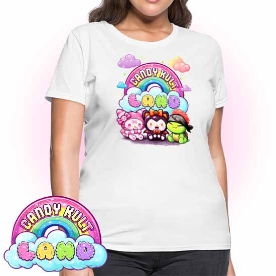 Candy Kult Land Wishbone, Boo & Panku - Women's FITTED T-Shirt - Candy Kult - Candy Cult - Candy Kult Land - Wishbone - Boo Kitty - Panku - Frosti - Toxic Kitten - Hex-Heart - Cult Candy - Cake High Heels - [product_vendor}