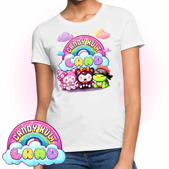 Candy Kult Land Wishbone, Boo & Panku - Women's FITTED T-Shirt - Candy Kult - Candy Cult - Candy Kult Land - Wishbone - Boo Kitty - Panku - Frosti - Toxic Kitten - Hex-Heart - Cult Candy - Cake High Heels - [product_vendor}