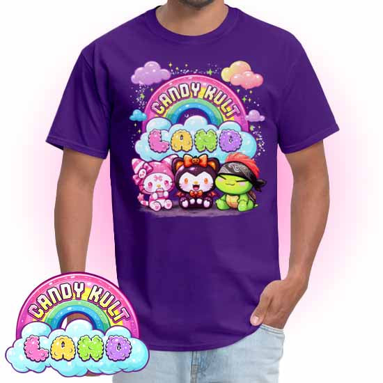Wishbone Boo & Panku Candy Kult Land Logo COLOUR Men's / Unisex Classic T-Shirt - Candy Kult - Candy Cult - Candy Kult Land - Wishbone - Boo Kitty - Panku - Frosti - Toxic Kitten - Hex-Heart - Cult Candy - Cake High Heels - [product_vendor}