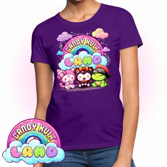 Candy Kult Land Wishbone, Boo & Panku - Women's FITTED T-Shirt - Candy Kult - Candy Cult - Candy Kult Land - Wishbone - Boo Kitty - Panku - Frosti - Toxic Kitten - Hex-Heart - Cult Candy - Cake High Heels - [product_vendor}