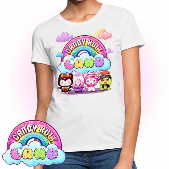 Wishbone, Frosti Boo & Panku - Candy Kult Land Women's FITTED T-Shirt - Candy Kult - Candy Cult - Candy Kult Land - Wishbone - Boo Kitty - Panku - Frosti - Toxic Kitten - Hex-Heart - Cult Candy - Cake High Heels - [product_vendor}
