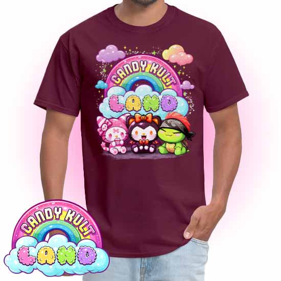 Wishbone Boo & Panku Candy Kult Land Logo COLOUR Men's / Unisex Classic T-Shirt - Candy Kult - Candy Cult - Candy Kult Land - Wishbone - Boo Kitty - Panku - Frosti - Toxic Kitten - Hex-Heart - Cult Candy - Cake High Heels - [product_vendor}