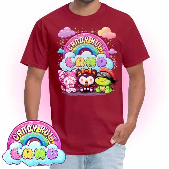 Wishbone Boo & Panku Candy Kult Land Logo COLOUR Men's / Unisex Classic T-Shirt - Candy Kult - Candy Cult - Candy Kult Land - Wishbone - Boo Kitty - Panku - Frosti - Toxic Kitten - Hex-Heart - Cult Candy - Cake High Heels - [product_vendor}