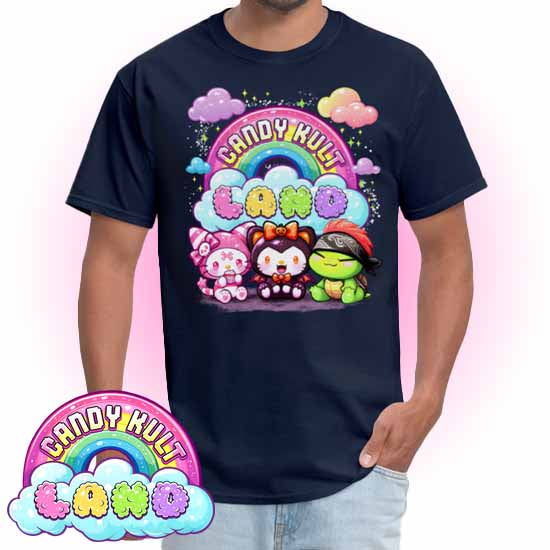 Wishbone Boo & Panku Candy Kult Land Logo COLOUR Men's / Unisex Classic T-Shirt - Candy Kult - Candy Cult - Candy Kult Land - Wishbone - Boo Kitty - Panku - Frosti - Toxic Kitten - Hex-Heart - Cult Candy - Cake High Heels - [product_vendor}