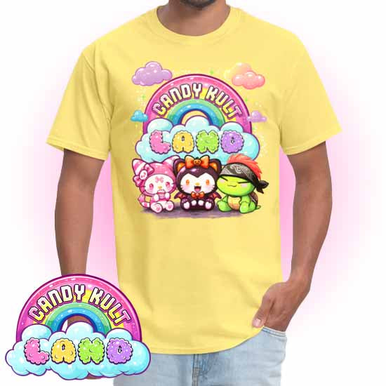Wishbone Boo & Panku Candy Kult Land Logo COLOUR Men's / Unisex Classic T-Shirt - Candy Kult - Candy Cult - Candy Kult Land - Wishbone - Boo Kitty - Panku - Frosti - Toxic Kitten - Hex-Heart - Cult Candy - Cake High Heels - [product_vendor}