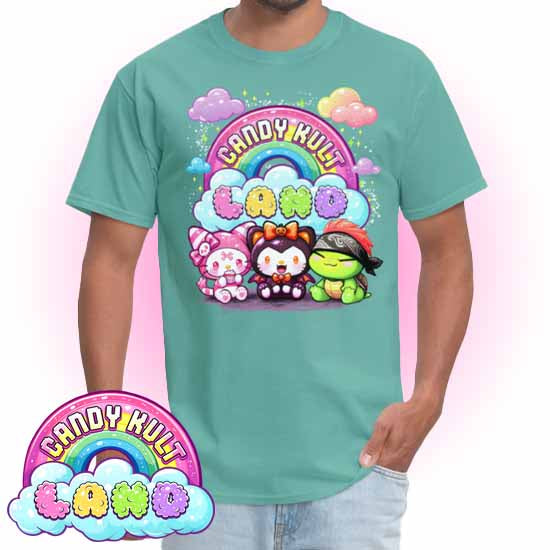Wishbone Boo & Panku Candy Kult Land Logo COLOUR Men's / Unisex Classic T-Shirt - Candy Kult - Candy Cult - Candy Kult Land - Wishbone - Boo Kitty - Panku - Frosti - Toxic Kitten - Hex-Heart - Cult Candy - Cake High Heels - [product_vendor}