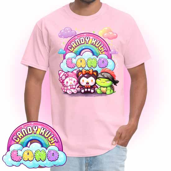Wishbone Boo & Panku Candy Kult Land Logo COLOUR Men's / Unisex Classic T-Shirt - Candy Kult - Candy Cult - Candy Kult Land - Wishbone - Boo Kitty - Panku - Frosti - Toxic Kitten - Hex-Heart - Cult Candy - Cake High Heels - [product_vendor}