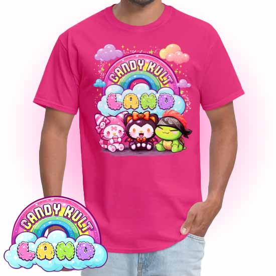 Wishbone Boo & Panku Candy Kult Land Logo COLOUR Men's / Unisex Classic T-Shirt - Candy Kult - Candy Cult - Candy Kult Land - Wishbone - Boo Kitty - Panku - Frosti - Toxic Kitten - Hex-Heart - Cult Candy - Cake High Heels - [product_vendor}