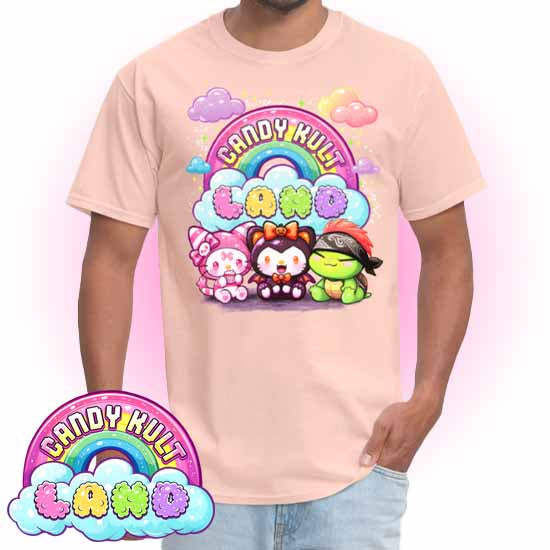 Wishbone Boo & Panku Candy Kult Land Logo COLOUR Men's / Unisex Classic T-Shirt - Candy Kult - Candy Cult - Candy Kult Land - Wishbone - Boo Kitty - Panku - Frosti - Toxic Kitten - Hex-Heart - Cult Candy - Cake High Heels - [product_vendor}