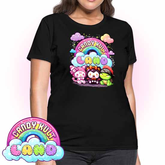 Candy Kult Land Wishbone, Boo & Panku - Women's FITTED T-Shirt - Candy Kult - Candy Cult - Candy Kult Land - Wishbone - Boo Kitty - Panku - Frosti - Toxic Kitten - Hex-Heart - Cult Candy - Cake High Heels - [product_vendor}