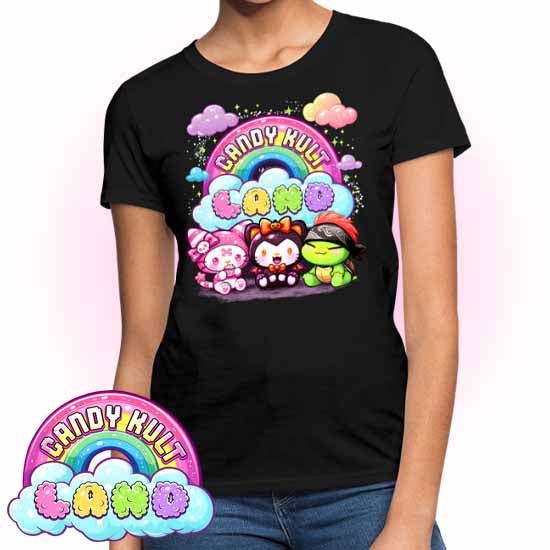 Candy Kult Land Wishbone, Boo & Panku - Women's FITTED T-Shirt - Candy Kult - Candy Cult - Candy Kult Land - Wishbone - Boo Kitty - Panku - Frosti - Toxic Kitten - Hex-Heart - Cult Candy - Cake High Heels - [product_vendor}