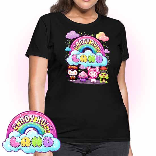 Wishbone, Frosti Boo & Panku - Candy Kult Land Women's FITTED T-Shirt - Candy Kult - Candy Cult - Candy Kult Land - Wishbone - Boo Kitty - Panku - Frosti - Toxic Kitten - Hex-Heart - Cult Candy - Cake High Heels - [product_vendor}