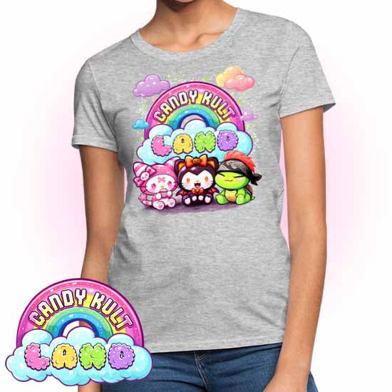 Candy Kult Land Wishbone, Boo & Panku - Women's FITTED T-Shirt - Candy Kult - Candy Cult - Candy Kult Land - Wishbone - Boo Kitty - Panku - Frosti - Toxic Kitten - Hex-Heart - Cult Candy - Cake High Heels - [product_vendor}