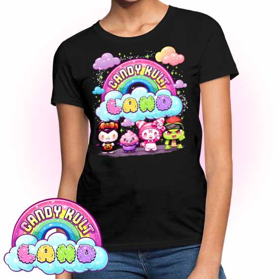 Wishbone, Frosti Boo & Panku - Candy Kult Land Women's FITTED T-Shirt - Candy Kult - Candy Cult - Candy Kult Land - Wishbone - Boo Kitty - Panku - Frosti - Toxic Kitten - Hex-Heart - Cult Candy - Cake High Heels - [product_vendor}
