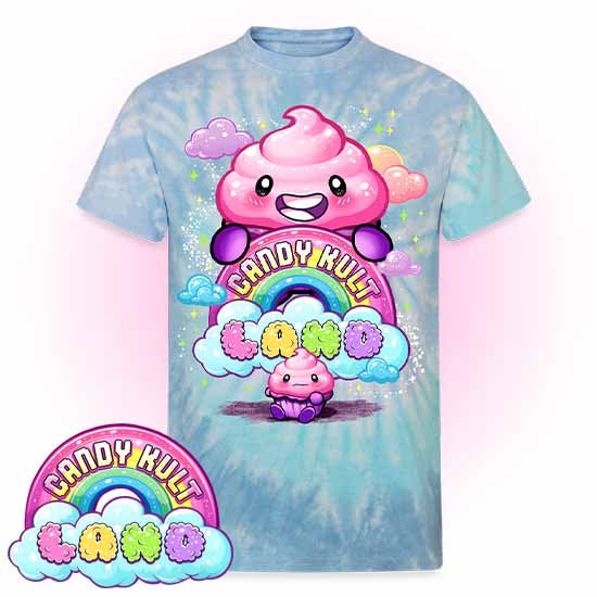 Frosti Candy Kult Land Logo Unisex Tie Dye T-Shirt - Candy Kult - Candy Cult - Candy Kult Land - Wishbone - Boo Kitty - Panku - Frosti - Toxic Kitten - Hex-Heart - Cult Candy - Cake High Heels - [product_vendor}
