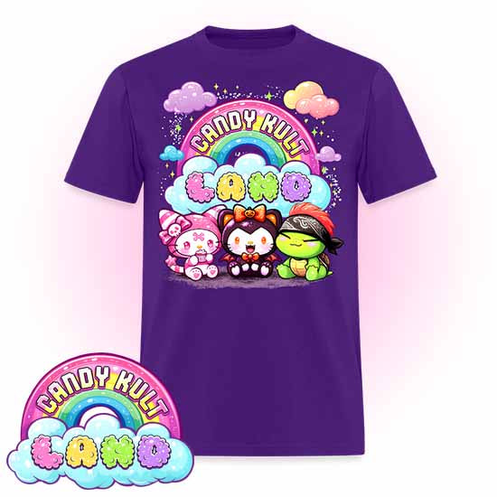 Wishbone Boo & Panku Candy Kult Land Logo COLOUR Men's / Unisex Classic T-Shirt - Candy Kult - Candy Cult - Candy Kult Land - Wishbone - Boo Kitty - Panku - Frosti - Toxic Kitten - Hex-Heart - Cult Candy - Cake High Heels - [product_vendor}