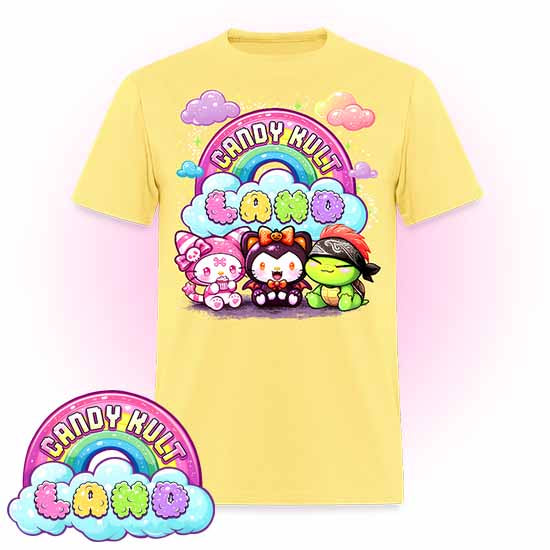 Wishbone Boo & Panku Candy Kult Land Logo COLOUR Men's / Unisex Classic T-Shirt - Candy Kult - Candy Cult - Candy Kult Land - Wishbone - Boo Kitty - Panku - Frosti - Toxic Kitten - Hex-Heart - Cult Candy - Cake High Heels - [product_vendor}