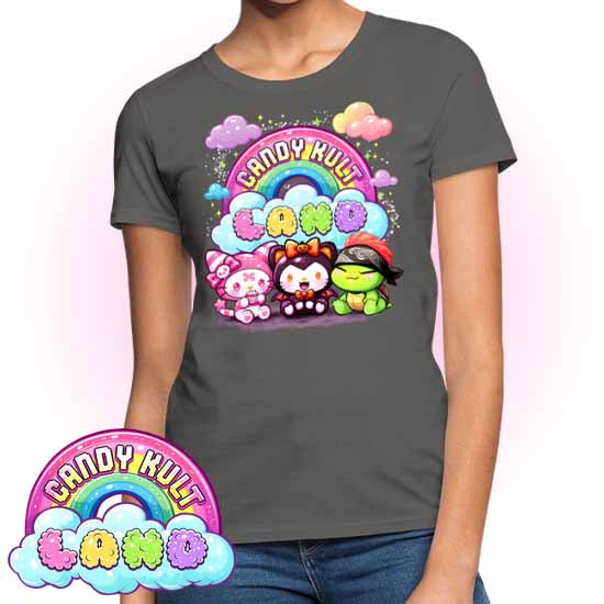Candy Kult Land Wishbone, Boo & Panku - Women's FITTED T-Shirt - Candy Kult - Candy Cult - Candy Kult Land - Wishbone - Boo Kitty - Panku - Frosti - Toxic Kitten - Hex-Heart - Cult Candy - Cake High Heels - [product_vendor}