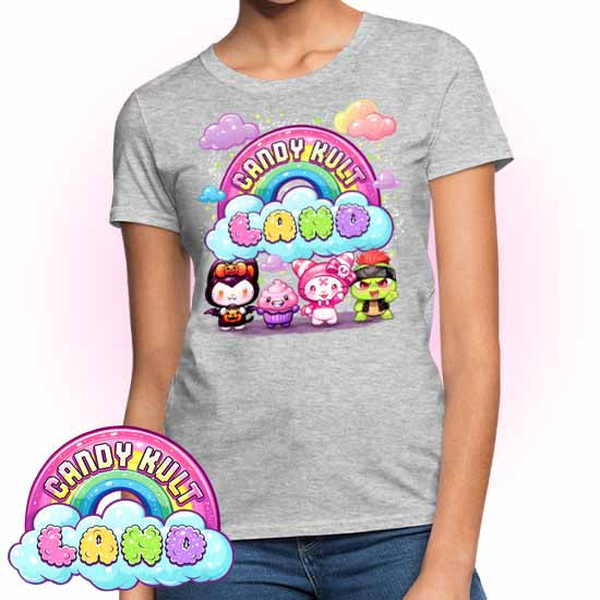 Wishbone, Frosti Boo & Panku - Candy Kult Land Women's FITTED T-Shirt - Candy Kult - Candy Cult - Candy Kult Land - Wishbone - Boo Kitty - Panku - Frosti - Toxic Kitten - Hex-Heart - Cult Candy - Cake High Heels - [product_vendor}