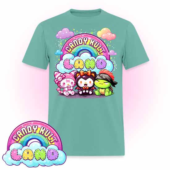 Wishbone Boo & Panku Candy Kult Land Logo COLOUR Men's / Unisex Classic T-Shirt - Candy Kult - Candy Cult - Candy Kult Land - Wishbone - Boo Kitty - Panku - Frosti - Toxic Kitten - Hex-Heart - Cult Candy - Cake High Heels - [product_vendor}