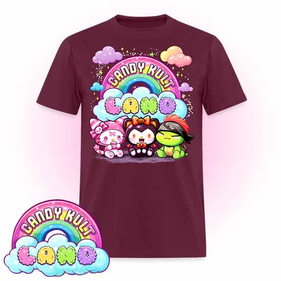 Wishbone Boo & Panku Candy Kult Land Logo COLOUR Men's / Unisex Classic T-Shirt - Candy Kult - Candy Cult - Candy Kult Land - Wishbone - Boo Kitty - Panku - Frosti - Toxic Kitten - Hex-Heart - Cult Candy - Cake High Heels - [product_vendor}