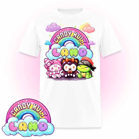 Wishbone Boo & Panku Candy Kult Land Logo Men's / Unisex Classic T-Shirt - Candy Kult - Candy Cult - Candy Kult Land - Wishbone - Boo Kitty - Panku - Frosti - Toxic Kitten - Hex-Heart - Cult Candy - Cake High Heels - [product_vendor}