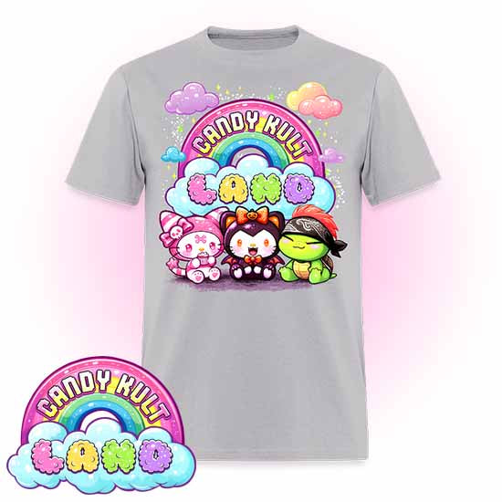 Wishbone Boo & Panku Candy Kult Land Logo Men's / Unisex Classic T-Shirt - Candy Kult - Candy Cult - Candy Kult Land - Wishbone - Boo Kitty - Panku - Frosti - Toxic Kitten - Hex-Heart - Cult Candy - Cake High Heels - [product_vendor}